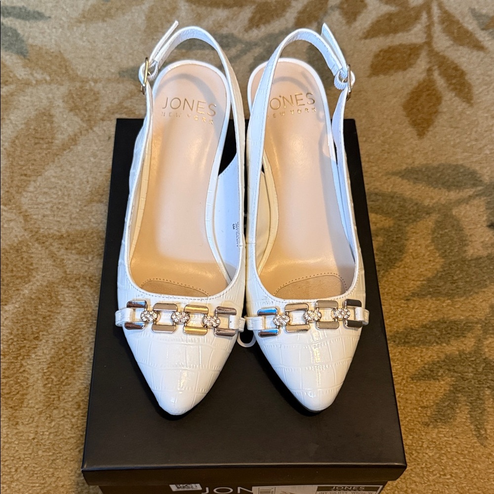 Jones New York White Croc-Embossed Slingback Heels